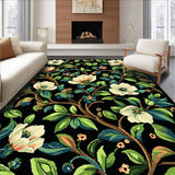 Ultra Soft Area Rug, Non Slip, Stain Resistant, Washable Area Rugs for Living Room, Bedroom, Vibrant Floral Motif on Black(White)