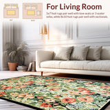 Ultra Soft Area Rug, Non Slip, Stain Resistant, Washable Area Rugs for Living Room, Bedroom, Artistic Green Floral Interpretation(Beige)