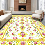Ultra Soft Area Rug, Non Slip, Stain Resistant, Washable Area Rugs for Living Room, Bedroom, Charming Yellow Floral Medley(White)