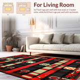Ultra Soft Area Rug, Non Slip, Stain Resistant, Washable Area Rugs for Living Room, Bedroom, Retro Charm with Geometric Flair(Red)