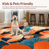 Ultra Soft Area Rug, Non Slip, Stain Resistant, Washable Area Rugs for Living Room, Bedroom, Eclectic Colorful Floral Display(Orange)