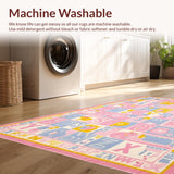 Ultra Soft Area Rug, Non Slip, Stain Resistant, Washable Area Rugs for Living Room, Bedroom, Dynamic Multicolored Animal Alphabet Design(Pink)