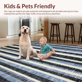 Ultra Soft Area Rug, Non Slip, Stain Resistant, Washable Area Rugs for Living Room, Bedroom, Black and White Striped Festive Decor(Blue)