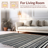 Ultra Soft Area Rug, Non Slip, Stain Resistant, Washable Area Rugs for Living Room, Bedroom, Black White Striped Rug, Contemporary Design(Black)