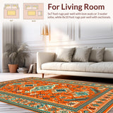 Ultra Soft Area Rug, Non Slip, Stain Resistant, Washable Area Rugs for Living Room, Bedroom, Inviting Minimalist Floral Fusion(Orange)
