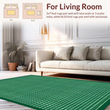 Ultra Soft Area Rug, Non Slip, Stain Resistant, Washable Area Rugs for Living Room, Bedroom, Elegant Checker Motif in Green(Green)