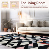 Ultra Soft Area Rug, Non Slip, Stain Resistant, Washable Area Rugs for Living Room, Bedroom, Rustic Tiled Patterned Decor Accent(Black)