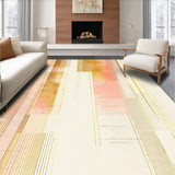 Ultra Soft Area Rug, Non Slip, Stain Resistant, Washable Area Rugs for Living Room, Bedroom, Contemporary Linear Rug with Overlapping Gold Stripes and Peach Abstract Shapes(Beige)