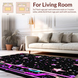 Ultra Soft Area Rug, Non Slip, Stain Resistant, Washable Area Rugs for Living Room, Bedroom, Charming Dreamy Celestial Theme(Black)