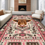 Ultra Soft Area Rug, Non Slip, Stain Resistant, Washable Area Rugs for Living Room, Bedroom, Rustic Floral Highland Cow Design(Brown)