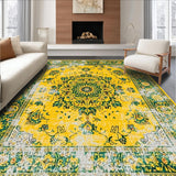 Ultra Soft Area Rug, Non Slip, Stain Resistant, Washable Area Rugs for Living Room, Bedroom, Vivid Tropical Botanical Motif(Yellow)