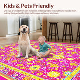 Ultra Soft Area Rug, Non Slip, Stain Resistant, Washable Area Rugs for Living Room, Bedroom, Rustic Vintage Patterned Accent(Pink)