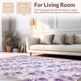 Ultra Soft Area Rug, Non Slip, Stain Resistant, Washable Area Rugs for Living Room, Bedroom, Artistic Lilac Botanical Harmony(Purple)