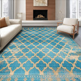 Ultra Soft Area Rug, Non Slip, Stain Resistant, Washable Area Rugs for Living Room, Bedroom, Rustic Spice Tiled Arrangement(Blue)