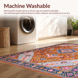 Ultra Soft Area Rug, Non Slip, Stain Resistant, Washable Area Rugs for Living Room, Bedroom, Stylish Bright Colorful Medallion(Orange)
