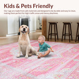 Ultra Soft Area Rug, Non Slip, Stain Resistant, Washable Area Rugs for Living Room, Bedroom, Rustic Textured Geometric Harmony(Pink)