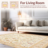 Ultra Soft Area Rug, Non Slip, Stain Resistant, Washable Area Rugs for Living Room, Bedroom, with Geometric Shapes in Neutral Tones(Ivory)