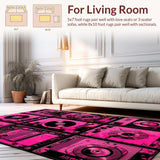 Ultra Soft Area Rug, Non Slip, Stain Resistant, Washable Area Rugs for Living Room, Bedroom, Playful 80s Audio Design(Pink)