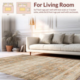 Ultra Soft Area Rug, Non Slip, Stain Resistant, Washable Area Rugs for Living Room, Bedroom, Vintage Earthy Floral Motif(Beige)