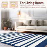 Ultra Soft Area Rug, Non Slip, Stain Resistant, Washable Area Rugs for Living Room, Bedroom, Chic Beachside Linear Design(Blue)