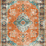 Ultra Soft Area Rug, Non Slip, Stain Resistant, Washable Area Rugs for Living Room, Bedroom, Elegant Distressed Botanical Design(Orange)