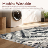 Ultra Soft Area Rug, Non Slip, Stain Resistant, Washable Area Rugs for Living Room, Bedroom, Tribal Gray Abstract Arrangement(Black)