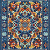 Ultra Soft Area Rug, Non Slip, Stain Resistant, Washable Area Rugs for Living Room, Bedroom, Rustic Textured Circular Design(Blue)
