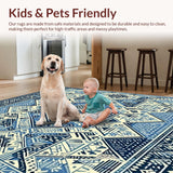 Ultra Soft Area Rug, Non Slip, Stain Resistant, Washable Area Rugs for Living Room, Bedroom, Abstract Boho Cream(Blue)