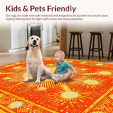 Ultra Soft Area Rug, Non Slip, Stain Resistant, Washable Area Rugs for Living Room, Bedroom, Vibrant Sunburst Abstract Design(Orange)