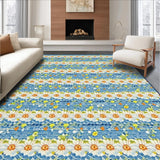 Ultra Soft Area Rug, Non Slip, Stain Resistant, Washable Area Rugs for Living Room, Bedroom, Vibrant Daisy Pattern with Rustic Appeal(Blue)