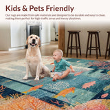 Ultra Soft Area Rug, Non Slip, Stain Resistant, Washable Area Rugs for Living Room, Bedroom, Aquatic Sanctuary Decorative Rug With Marine Life Illustrations(Gray)