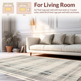 Ultra Soft Area Rug, Non Slip, Stain Resistant, Washable Area Rugs for Living Room, Bedroom, Elegant Monochrome Striped Area Rug with Retro Vibes and Geometric Design(Beige)