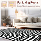 Ultra Soft Area Rug, Non Slip, Stain Resistant, Washable Area Rugs for Living Room, Bedroom, Elegant Monochrome Checkerboard Aesthetic(Black)
