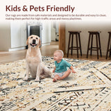Ultra Soft Area Rug, Non Slip, Stain Resistant, Washable Area Rugs for Living Room, Bedroom, Rustic Warm Mocha Lattice Style(Beige)