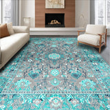 Ultra Soft Area Rug, Non Slip, Stain Resistant, Washable Area Rugs for Living Room, Bedroom, Contemporary Teal Floral Elegance(Gray)