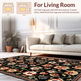 Ultra Soft Area Rug, Non Slip, Stain Resistant, Washable Area Rugs for Living Room, Bedroom, Stylish Black Floral Harmony(Black)