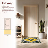 Ultra Soft Area Rug, Non Slip, Stain Resistant, Washable Area Rugs for Living Room, Bedroom, Vintage Tribal Grey and Yellow Living Room Rug(Black)