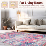 Ultra Soft Area Rug, Non Slip, Stain Resistant, Washable Area Rugs for Living Room, Bedroom, Whimsical Distressed Patterned Layers(Pink)