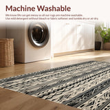 Ultra Soft Area Rug, Non Slip, Stain Resistant, Washable Area Rugs for Living Room, Bedroom, Elegant Boho Inspired Area with Intricate Black and Beige Tribal Motifs(Black)