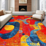 Ultra Soft Area Rug, Non Slip, Stain Resistant, Washable Area Rugs for Living Room, Bedroom, Chic Round Geometric Fusion(Red)