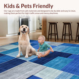 Ultra Soft Area Rug, Non Slip, Stain Resistant, Washable Area Rugs for Living Room, Bedroom, Stylish Modern Blue Tiled Motif(Blue)