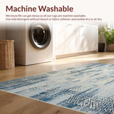 Ultra Soft Area Rug, Non Slip, Stain Resistant, Washable Area Rugs for Living Room, Bedroom, Modern Farmhouse Style Beige and Denim Blue Accent(Blue)