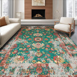 Ultra Soft Area Rug, Non Slip, Stain Resistant, Washable Area Rugs for Living Room, Bedroom, Rustic Floral Abstract Expression(Green)