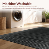 Ultra Soft Area Rug, Non Slip, Stain Resistant, Washable Area Rugs for Living Room, Bedroom, Elegant Contrast Banded Rug with Alternating Linear Pattern(Black)