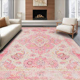 Ultra Soft Area Rug, Non Slip, Stain Resistant, Washable Area Rugs for Living Room, Bedroom, Pastel Medallion Patterned Delight(Pink)