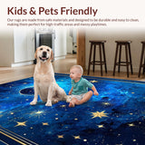 Ultra Soft Area Rug, Non Slip, Stain Resistant, Washable Area Rugs for Living Room, Bedroom, Celestial Starburst Artistic Flair(Blue)