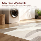Contemporary Ivory Beige Area with Fluid Abstract Wave and Circle Motifs(Beige)