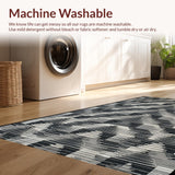 Ultra Soft Area Rug, Non Slip, Stain Resistant, Washable Area Rugs for Living Room, Bedroom, Sleek Angular Patterned Aesthetic(Black)