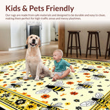 Ultra Soft Area Rug, Non Slip, Stain Resistant, Washable Area Rugs for Living Room, Bedroom, Sunny Yellow Rustic Blossom Design(Yellow)