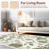 Ultra Soft Area Rug, Non Slip, Stain Resistant, Washable Area Rugs for Living Room, Bedroom, Light Green Vintage Bedroom Non-Slip Soft Rug(Ivory)